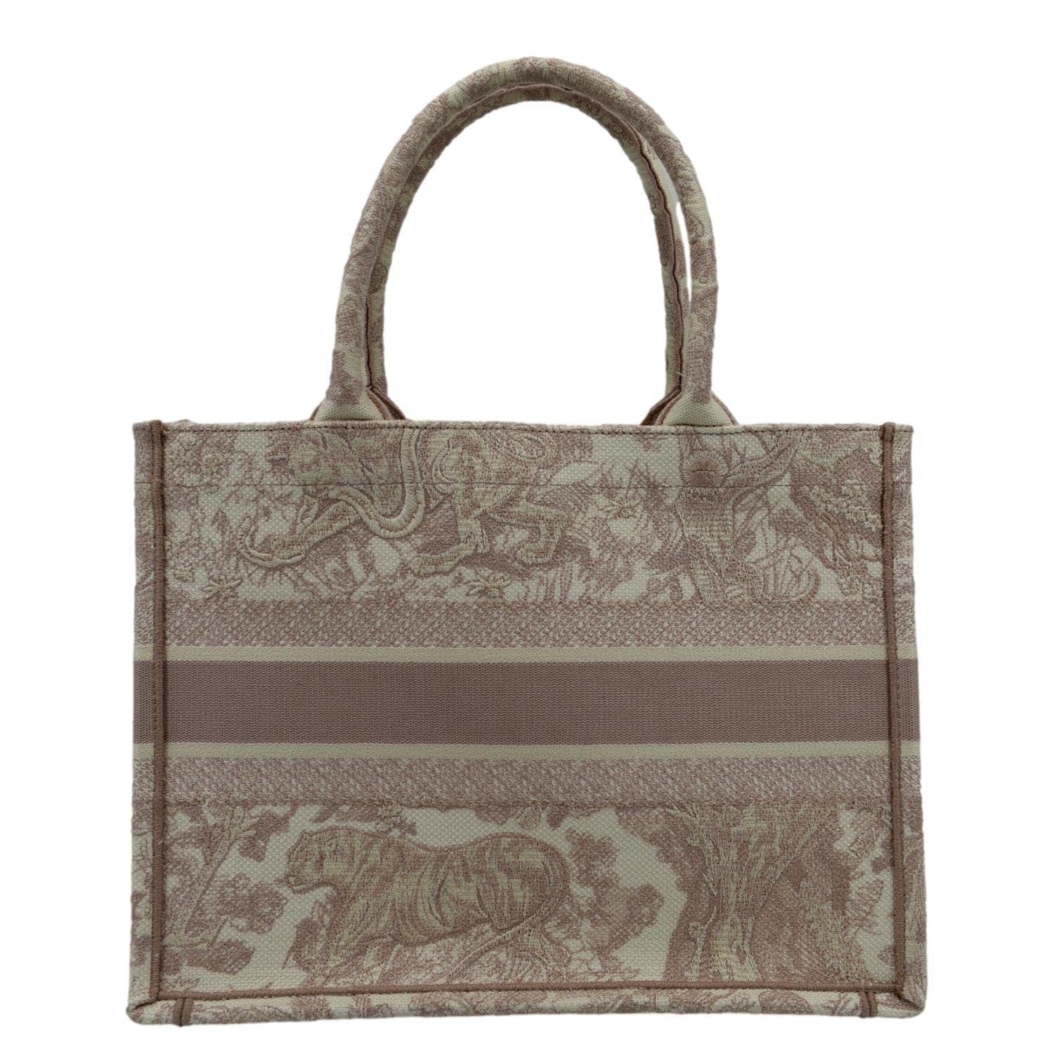 Dior Book Toile De Jouy Motif Embroidery Tote Canvas Pink Tote Bag