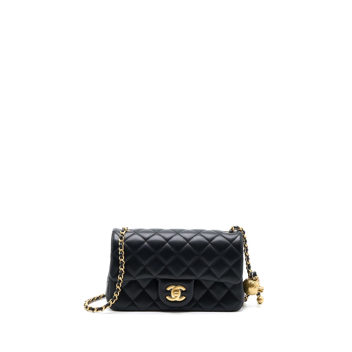 Chanel 23C Pearl Crush Rectangular Flap Lambskin Black Shoulder Bag