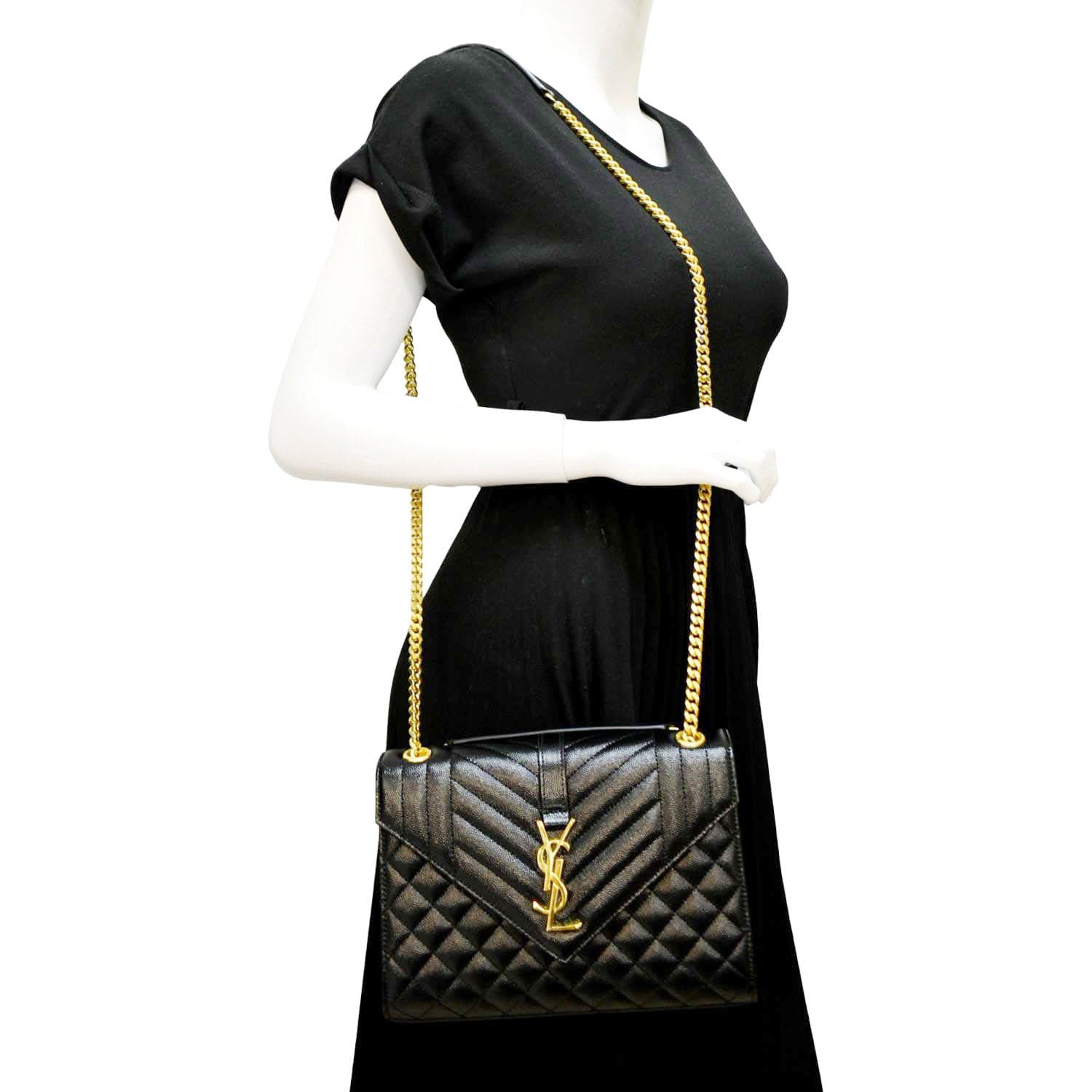 YSL Saint Laurent Saint Envelope Chain Shoulder Bag Leather Black