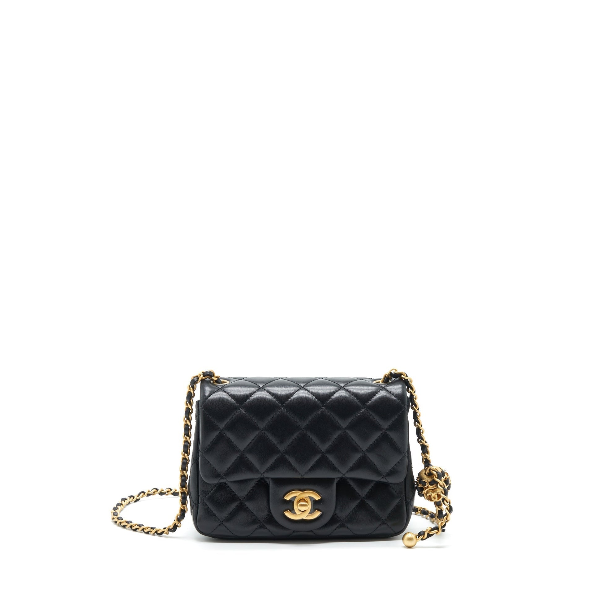 Chanel 22S Pearl Crush Square Flap Lambskin Black Shoulder Bag