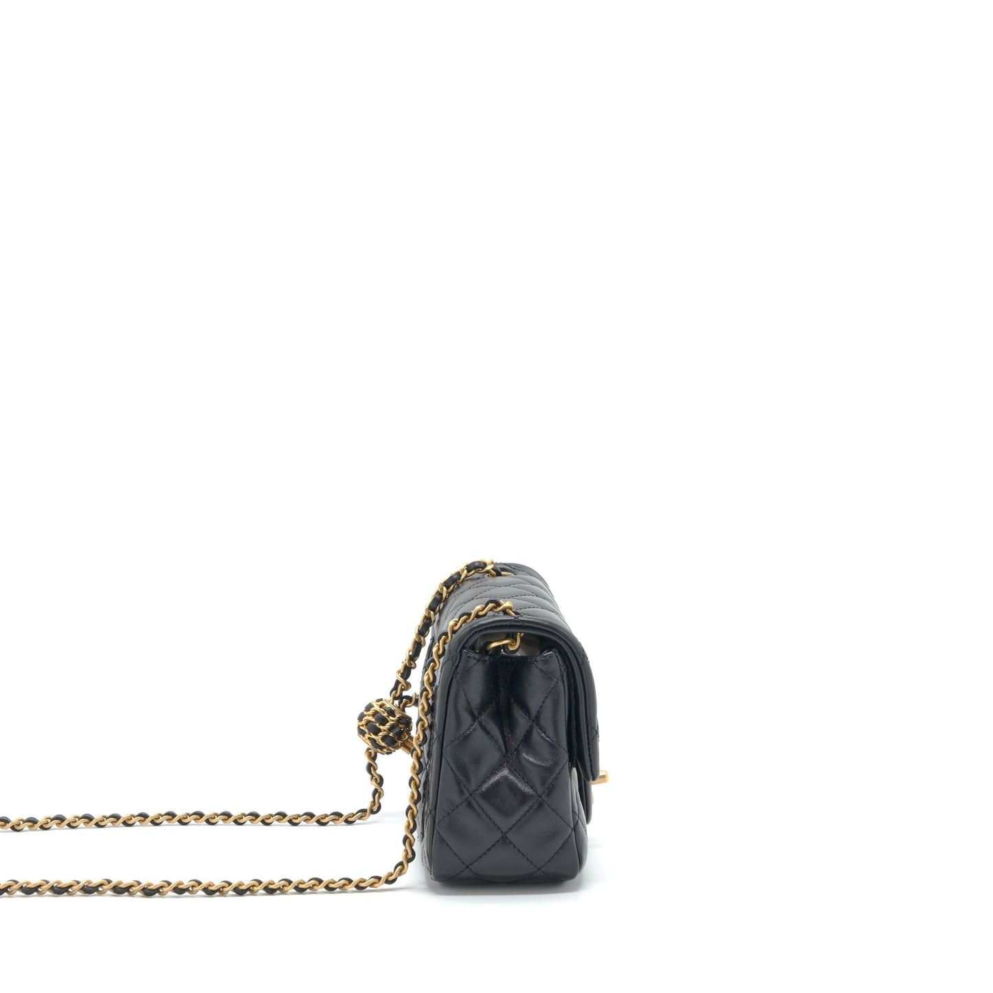 Chanel 22S Pearl Crush Square Flap Lambskin Black Shoulder Bag