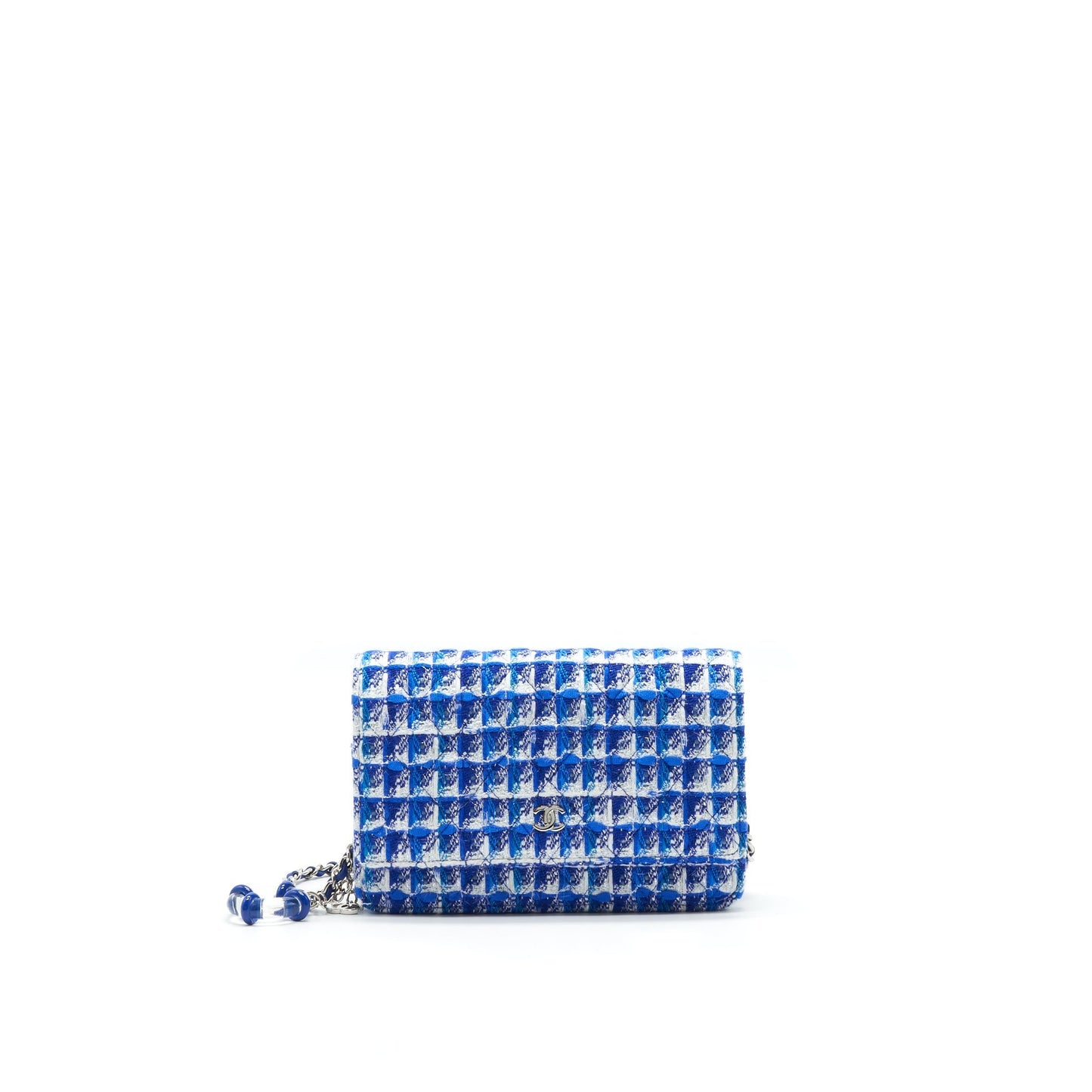 Chanel Tweed Quilted On WOC Blue Wallet Case