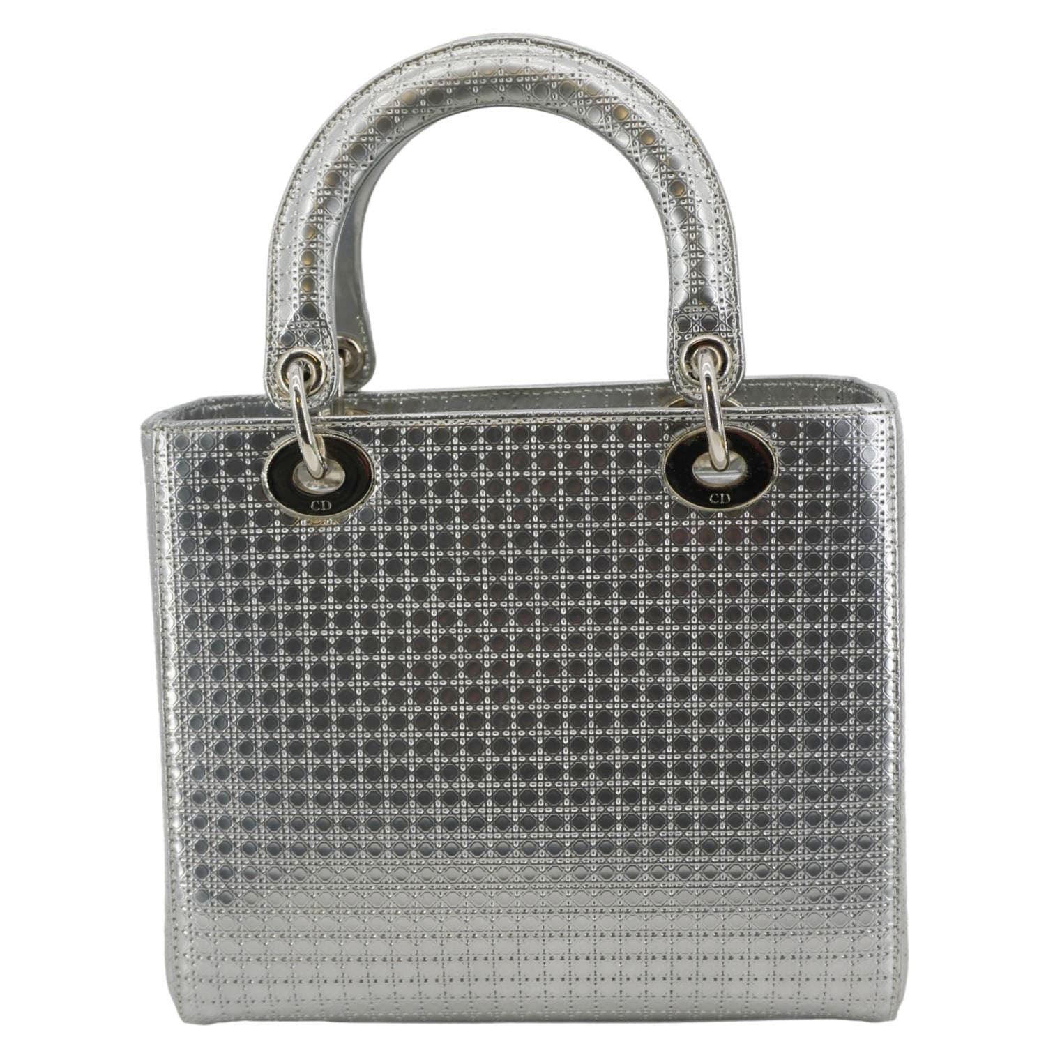 Dior Lady Shoulder Bag Metallic Leather Silver