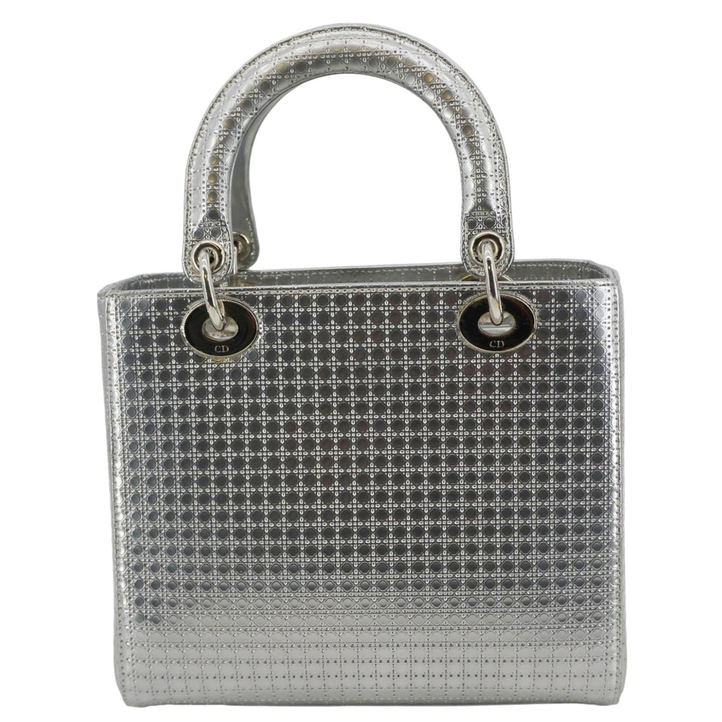 Dior Lady Shoulder Bag Metallic Leather Silver Medium