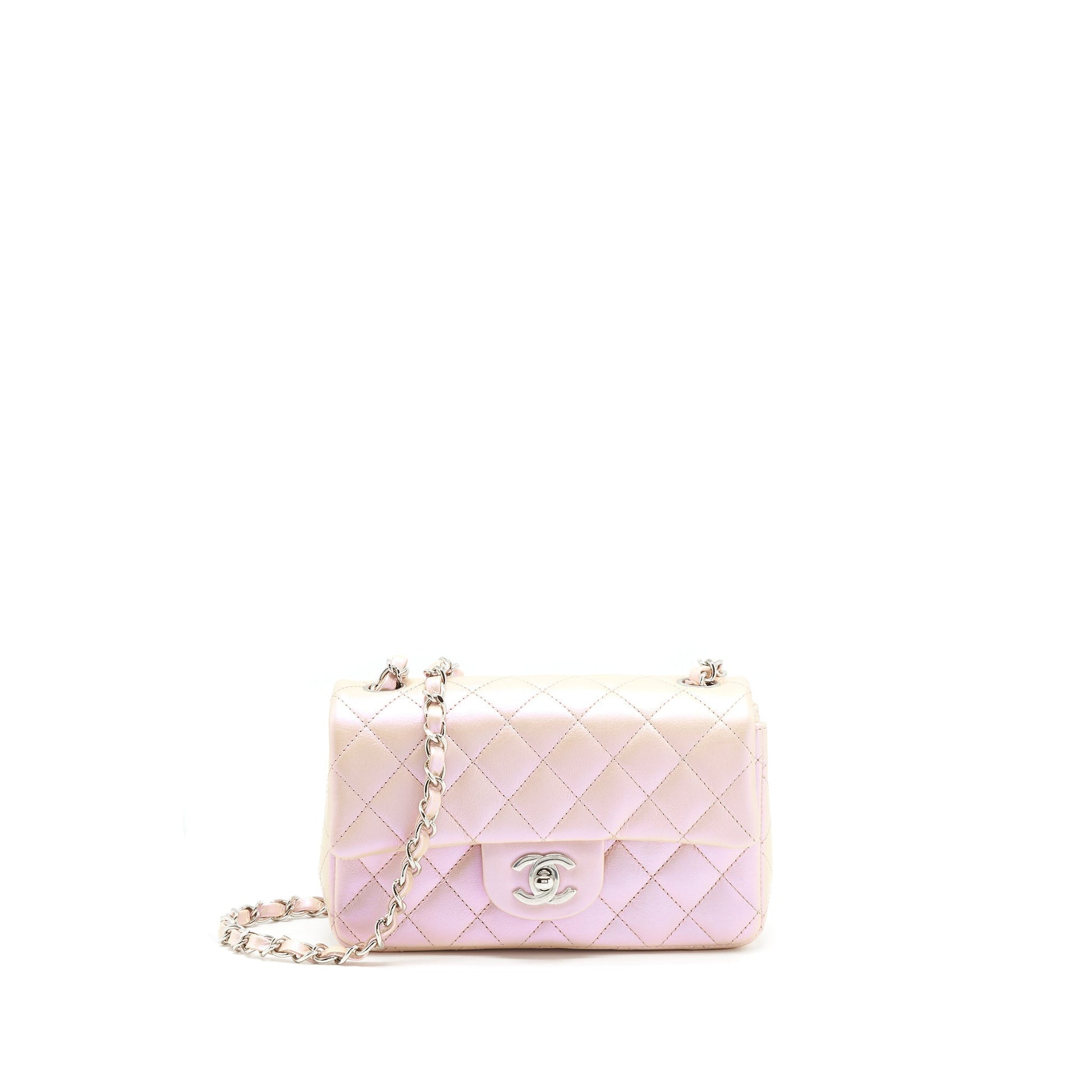 Chanel 21k Iridescent Rectangular Calfskin SHW Pink Beige Mini Bag