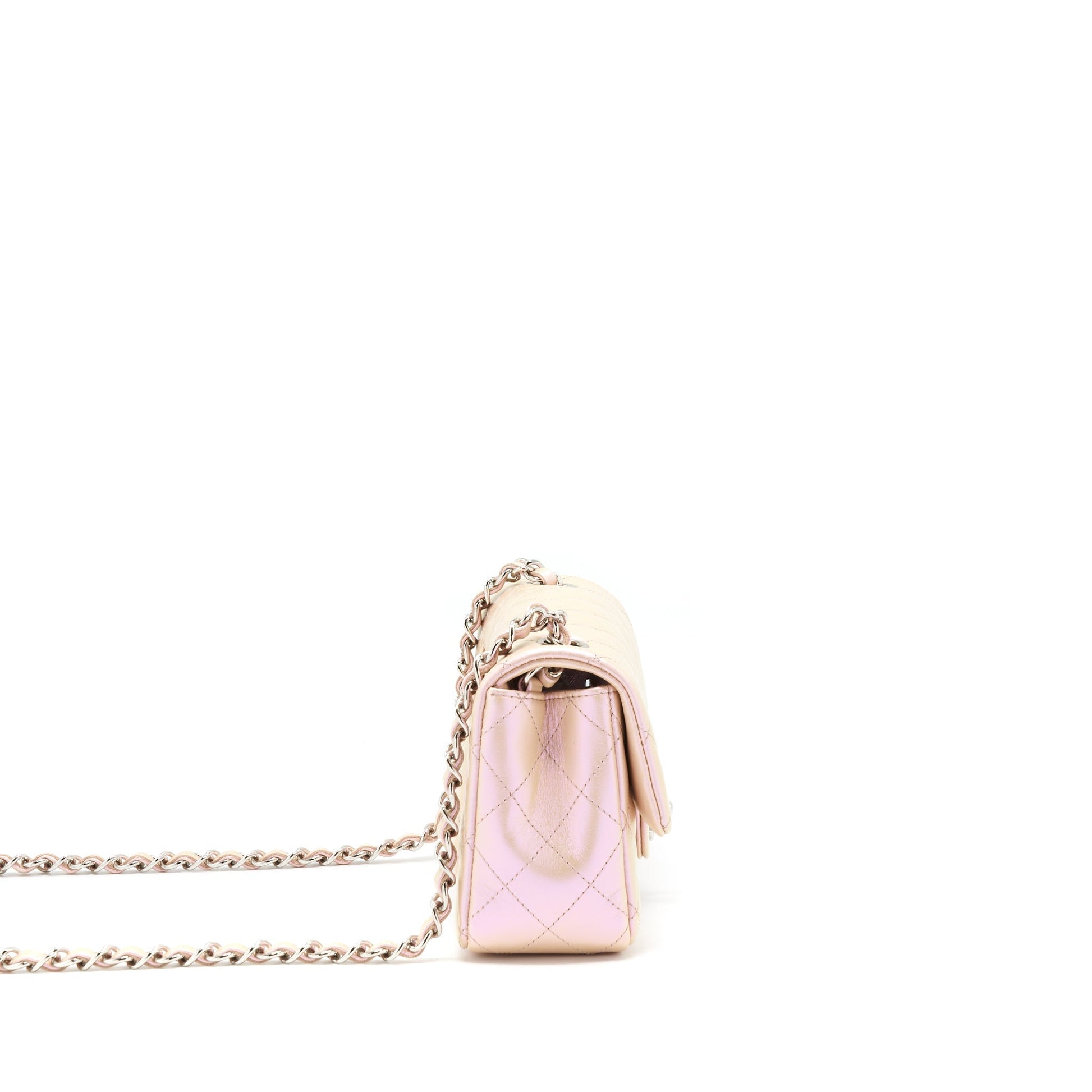 Chanel 21k Iridescent Rectangular Calfskin SHW Pink Beige Mini Bag