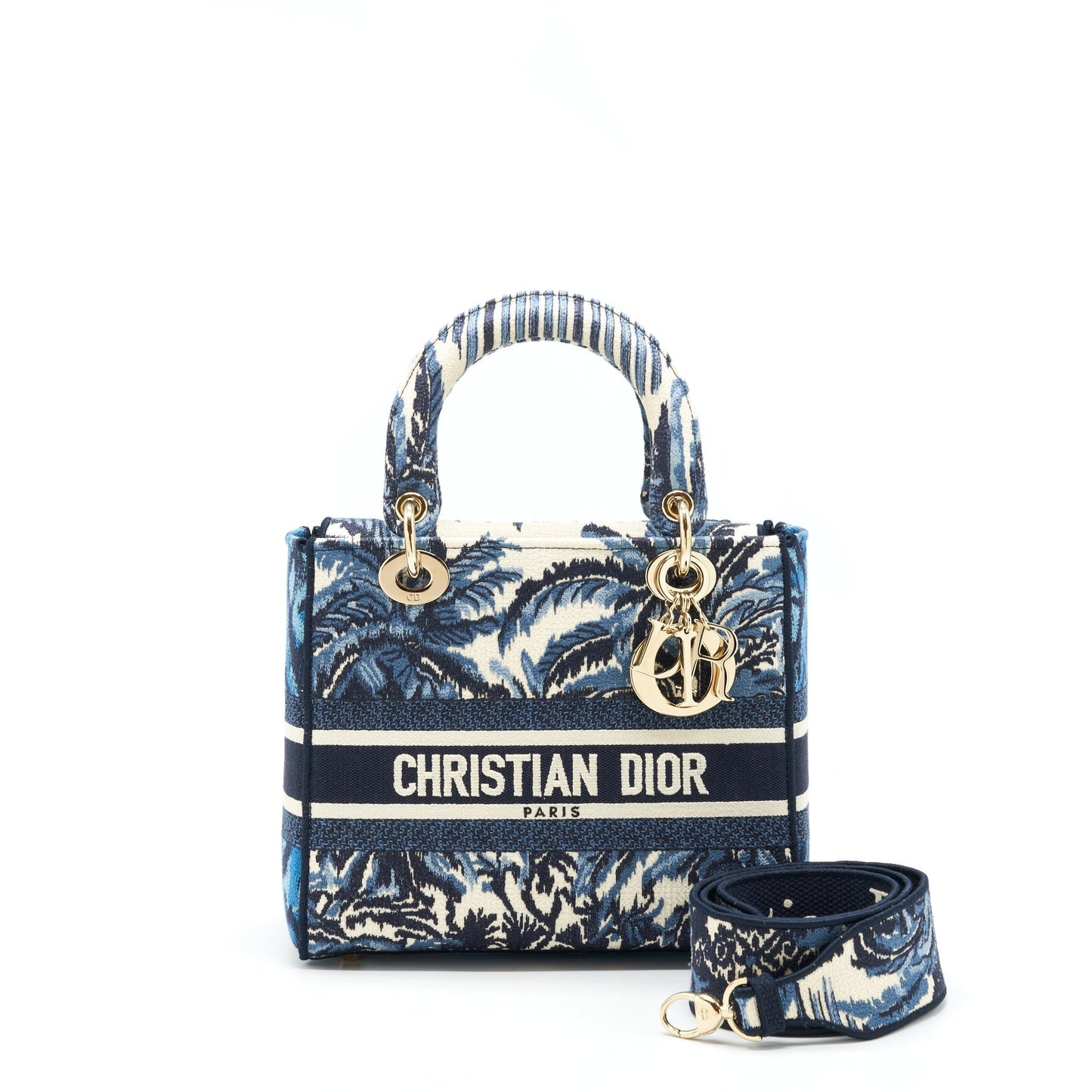Dior Lady D Lite Purse Aqua Toile De Blue Medium Travel Bag