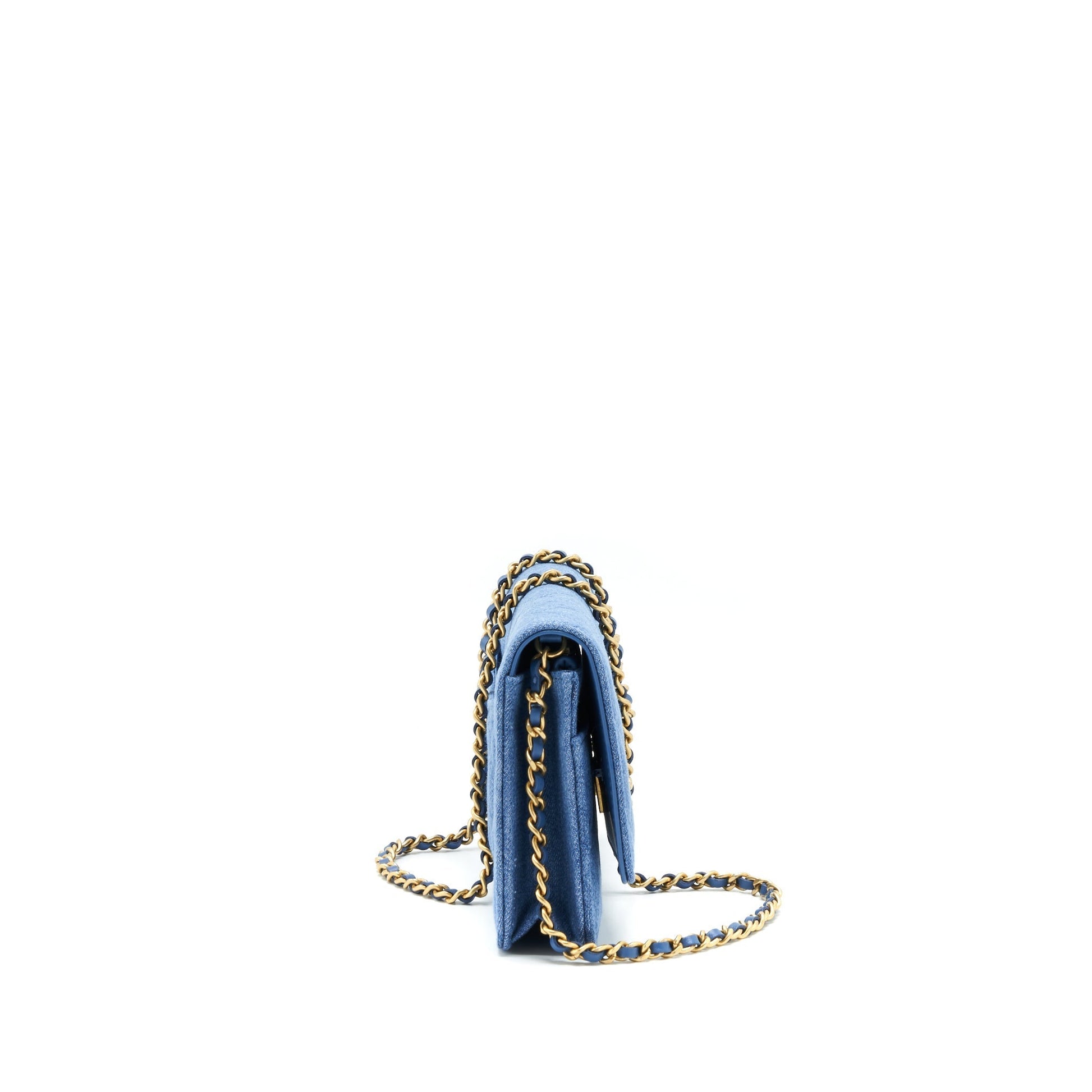 Chanel 22C Pearl Crush On Denim GHW Wallet Case Denim Ghw