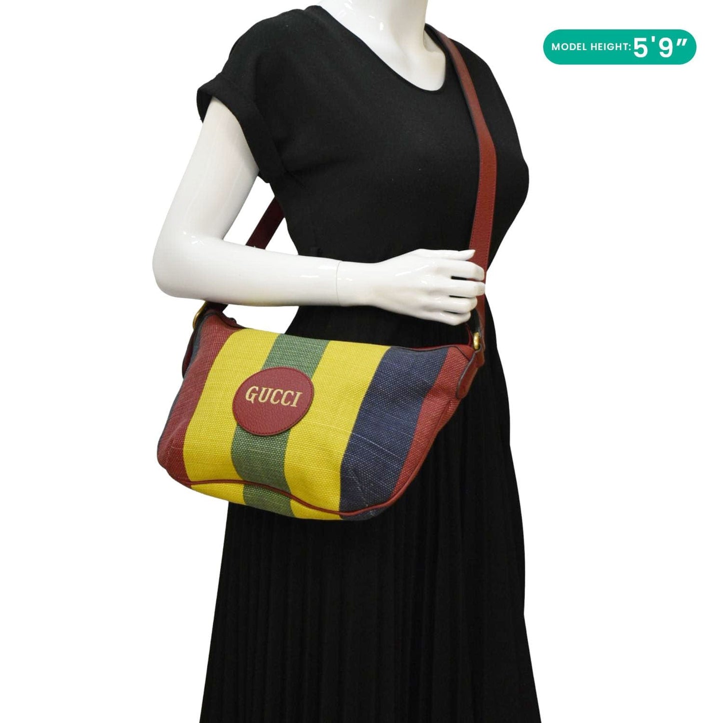 Gucci Baiadera Stripe Script Half Moon Shoulder Bag Canvas Logo