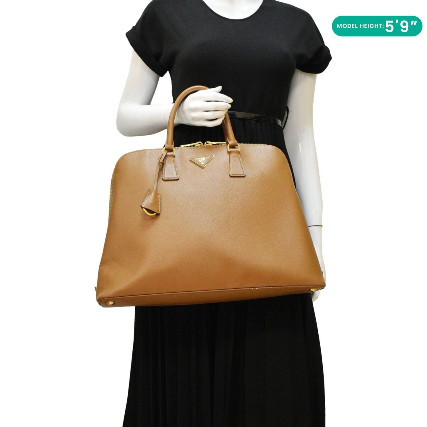 Prada Promenade Satchel Bag Light Leather Saffiano Brown