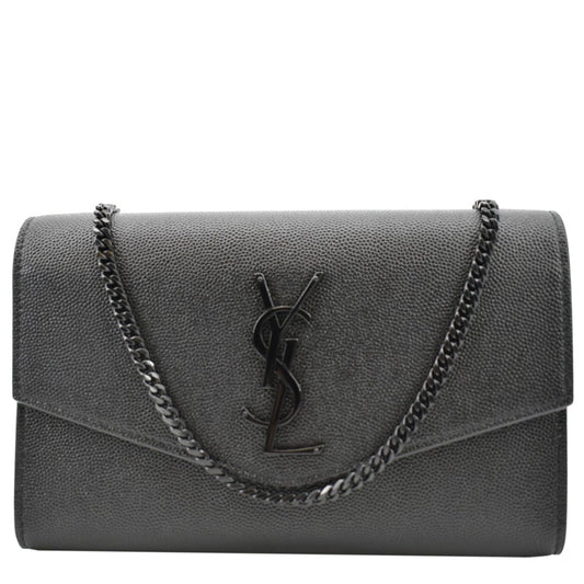 YSL Saint Laurent Saint Flap Grain De Poudre Crossbody Bag Leather Black