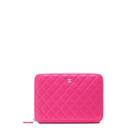 Chanel Quilted Zipper Lambskin SHW Pink Clutch Bag