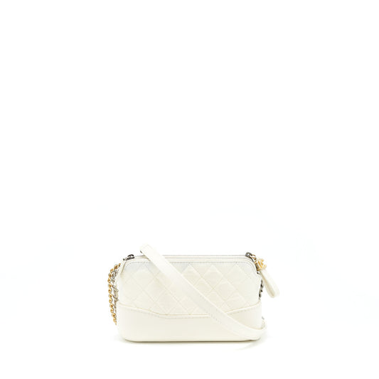 Chanel Gabrielle On Aged Calfskin ilver Hardware White Gold Silver Clutch Bag