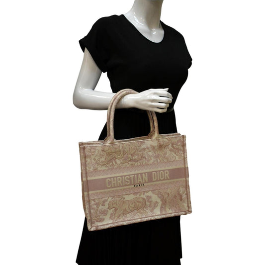 Dior Book Toile De Jouy Motif Embroidery Tote Bag Canvas Pink