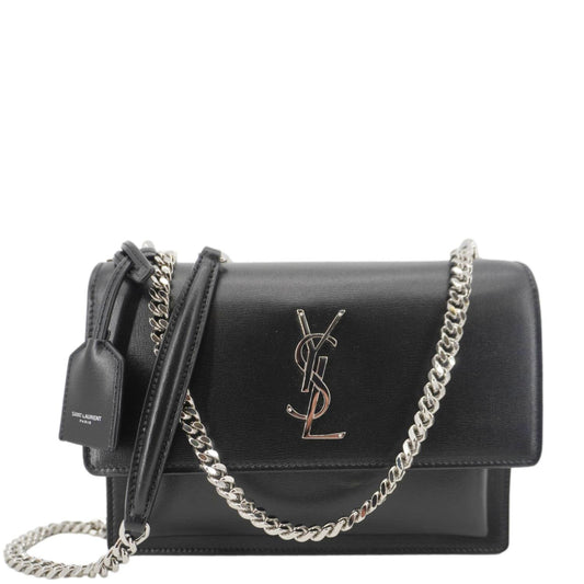 YSL Saint Laurent Yves Sunset Shoulder Bag Leather Monogram Black