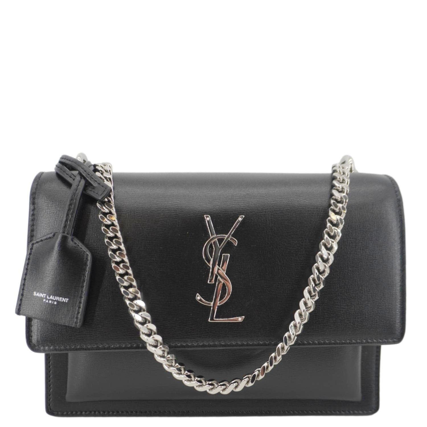 YSL Saint Laurent Yves Sunset Shoulder Bag Leather Monogram Black