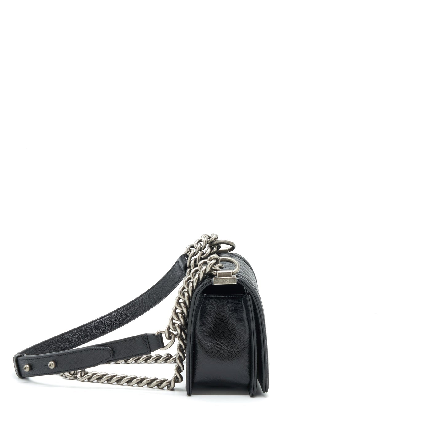 Chanel Boy Caviar Ruthenium Sliver Hardware Microchipï¼ Black Small Handbag