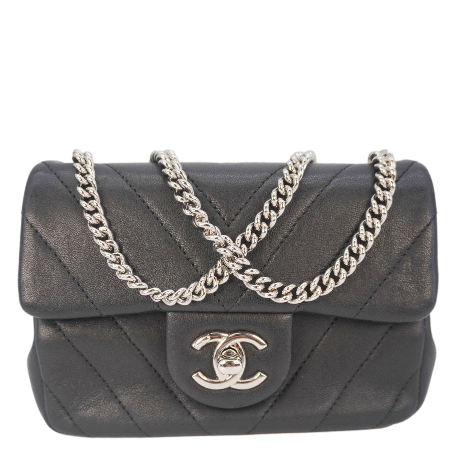 Chanel Flap Quilted Chevron Leather Black Travel Bag