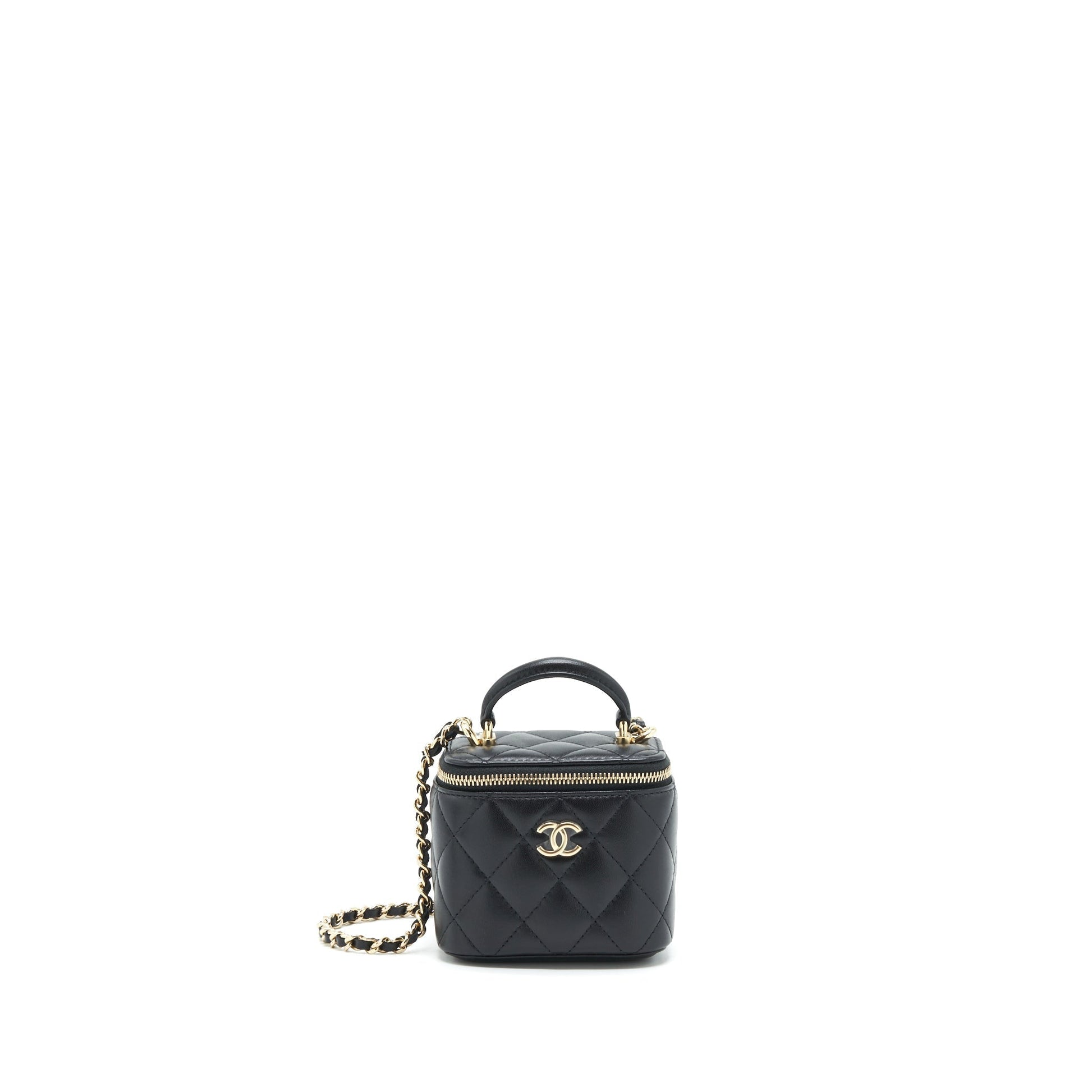 Chanel Top Handle Vanity Lambskin LGHW Black Mini Bag