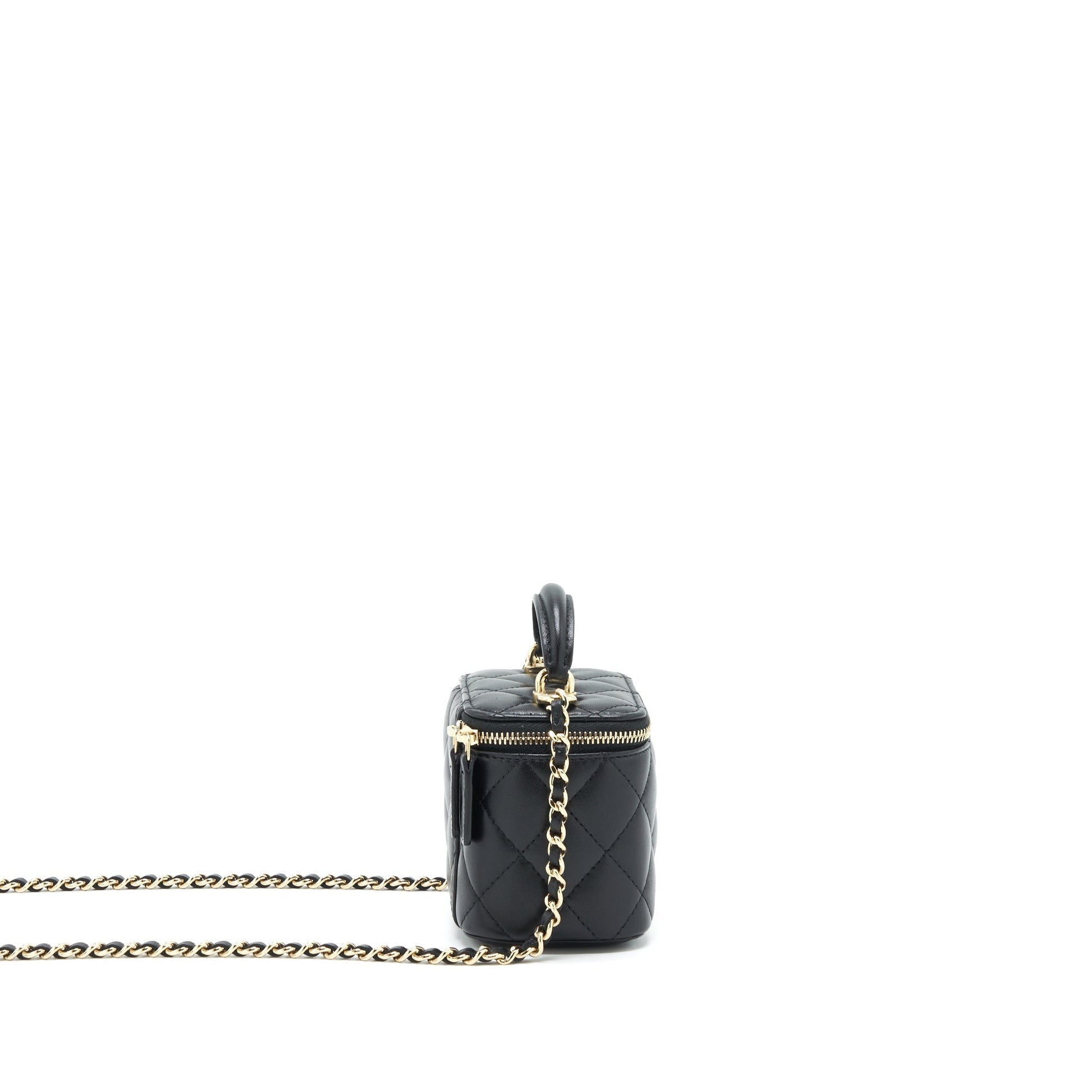 Chanel Top Handle Vanity Lambskin LGHW Black Mini Bag