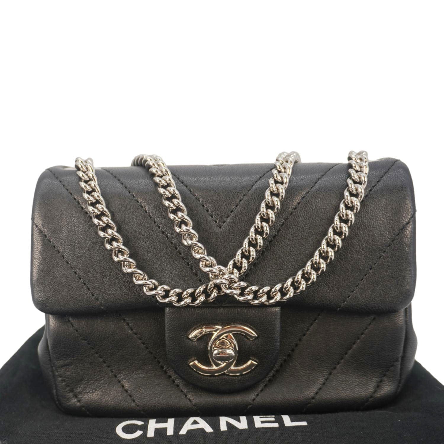 Chanel Flap Quilted Chevron Leather Black Travel Bag