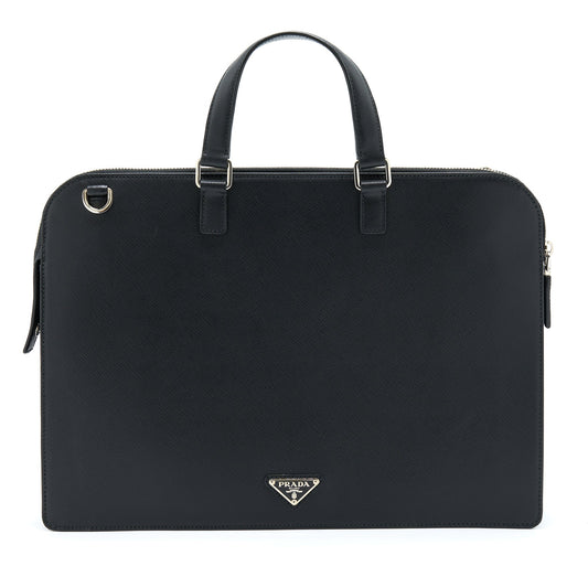Prada Saffiano Briefcase Handbag Black Travel Bag