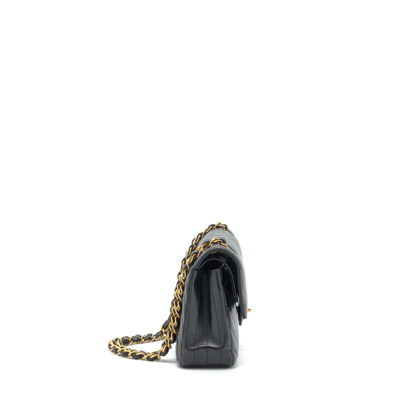Chanel Classic Double Flap Chevron Lambskin GHW Black Small Shoulder Bag