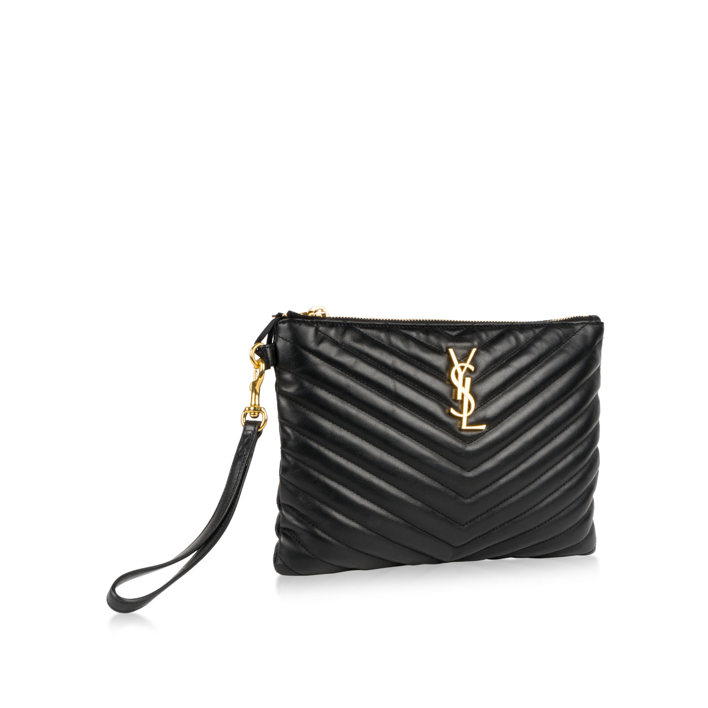 YSL Saint Laurent Chevron Stitched Pouch Clutch Bag