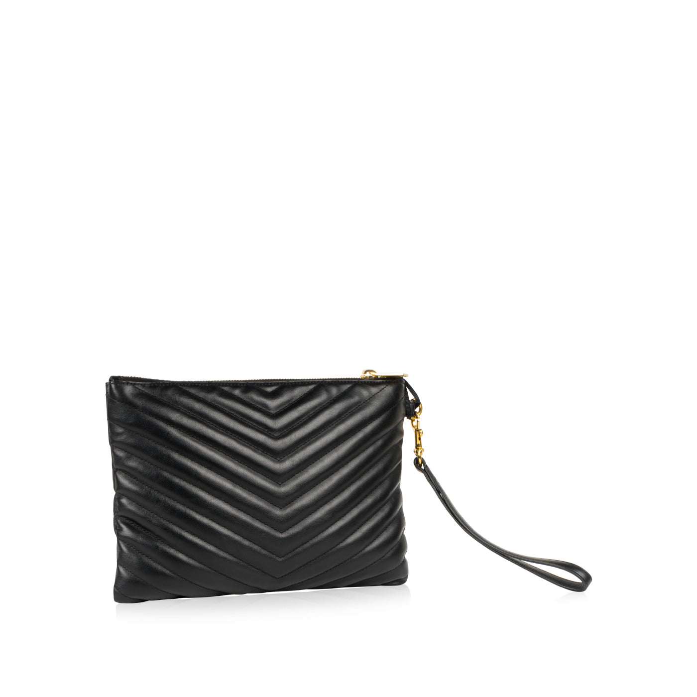 YSL Saint Laurent Chevron Stitched Pouch Clutch Bag