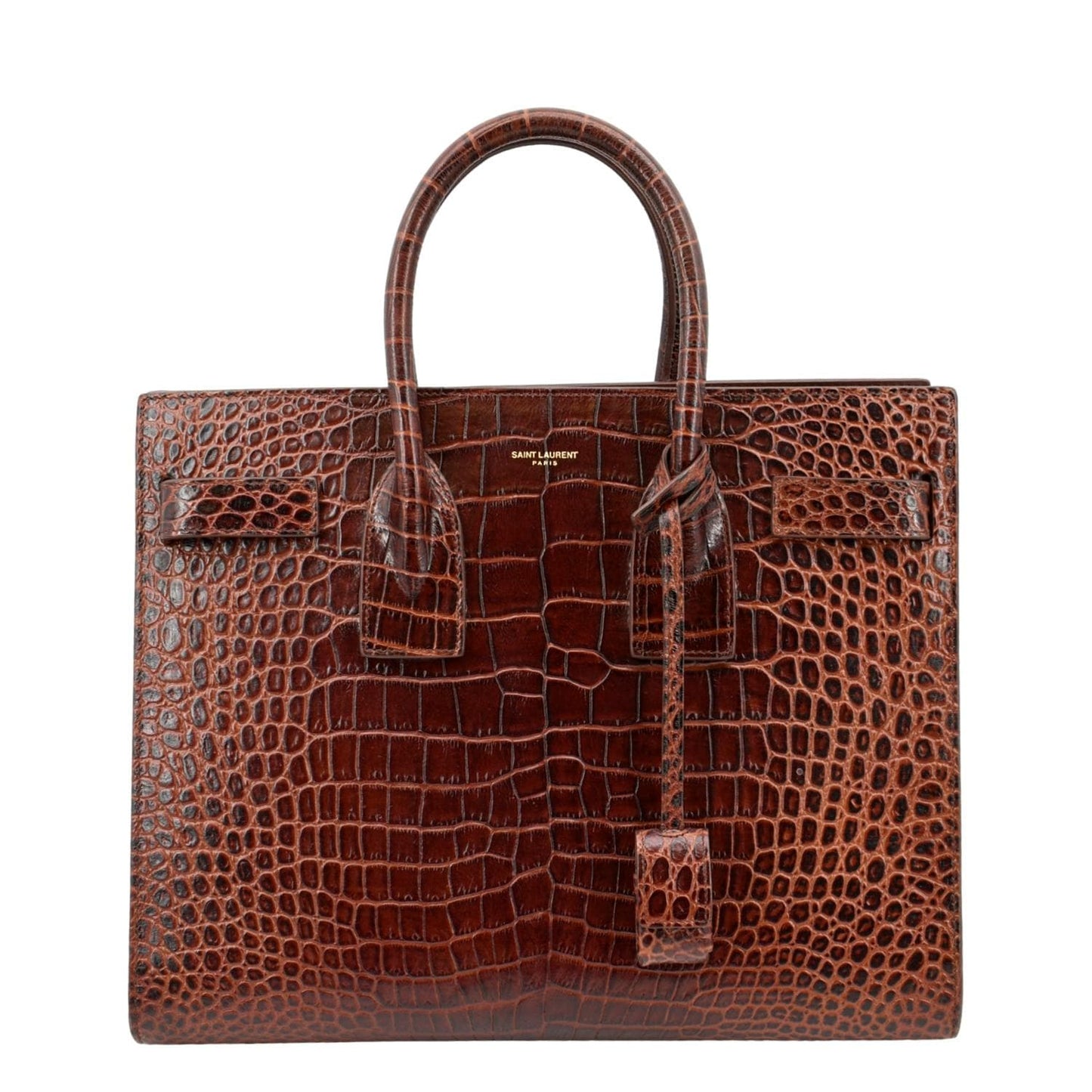 YSL Saint Laurent Yves Sac De Jour Satchel Bag Chocolate Leather Brown Embossed