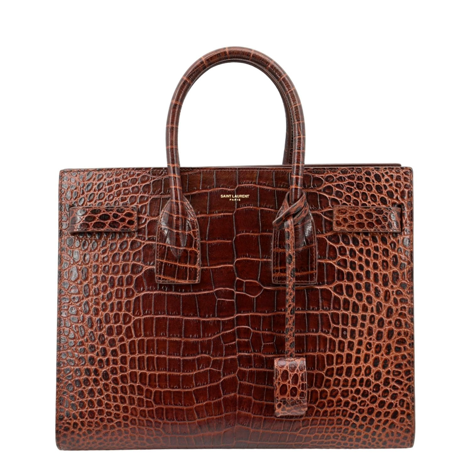 YSL Saint Laurent Yves Sac De Jour Satchel Bag Chocolate Leather Brown Embossed