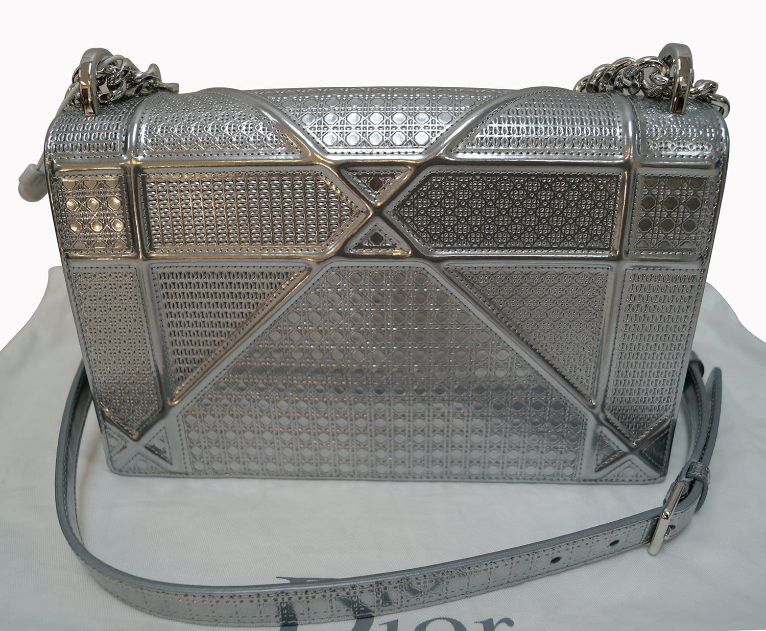 Dior Handbags ama Perforated Bag Leather Silver Shoulder Bag