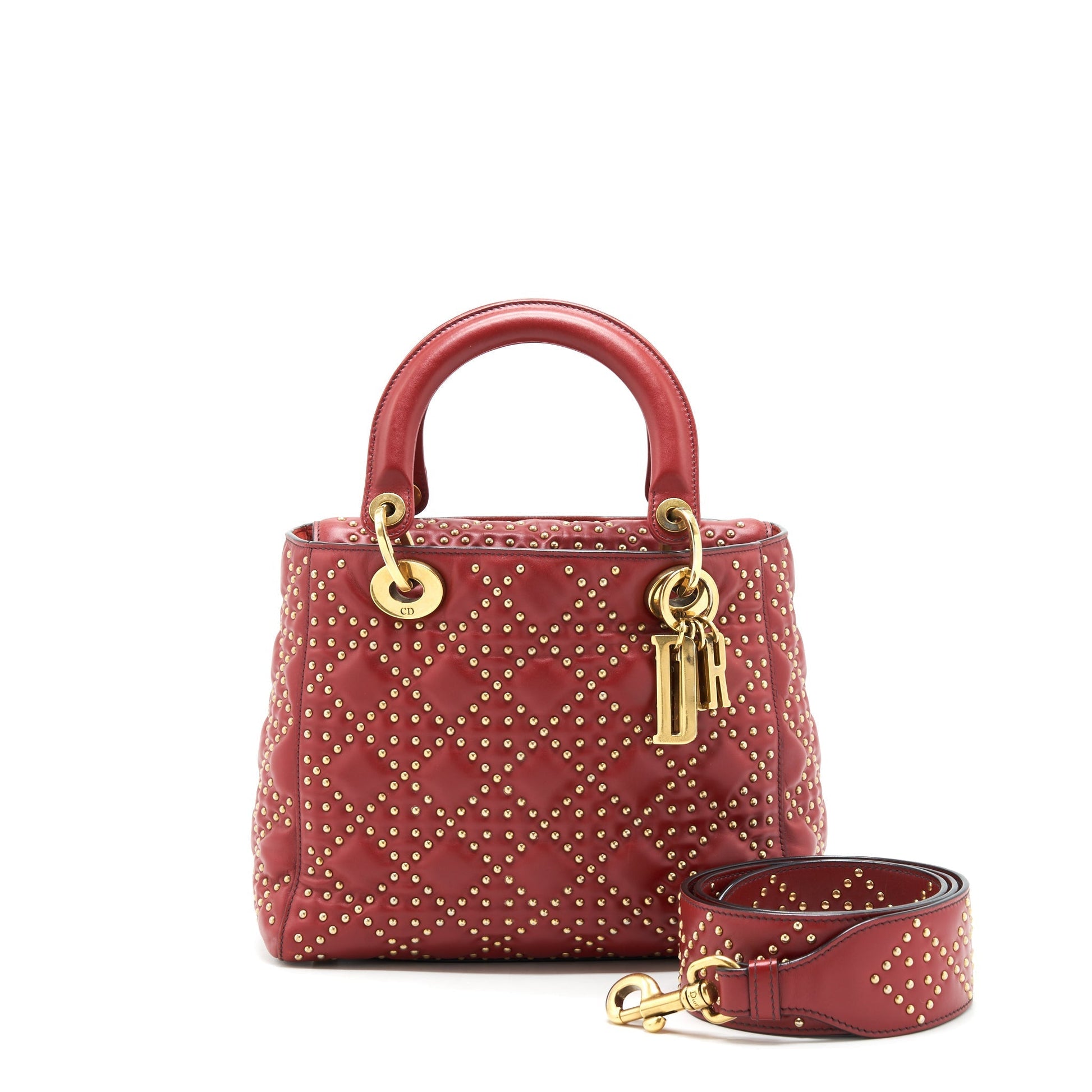 Dior Studded Lady Handbag Red Travel Bag