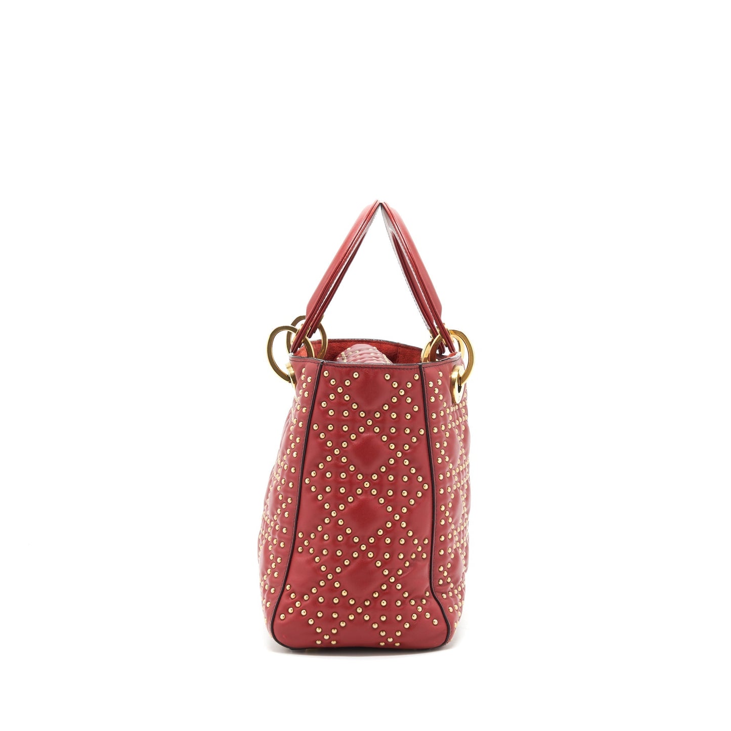 Dior Studded Lady Handbag Red Travel Bag