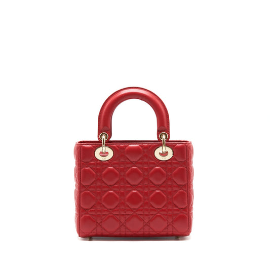 Dior Lady Purse Lambskin Handbag Red Small Travel Bag