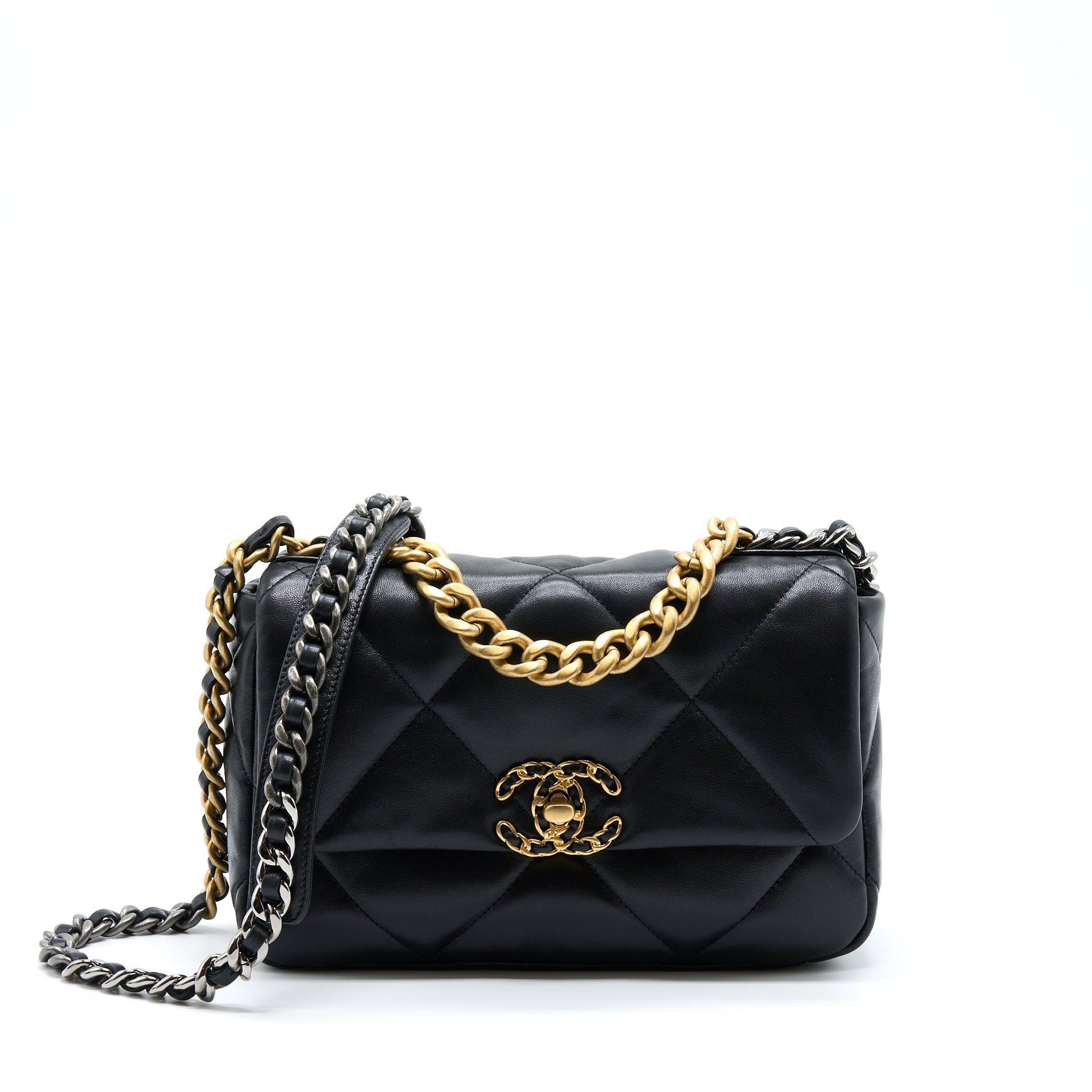Chanel 19 Lambskin Hardware Microchip Multicolour Black Small Handbag Microchip 1