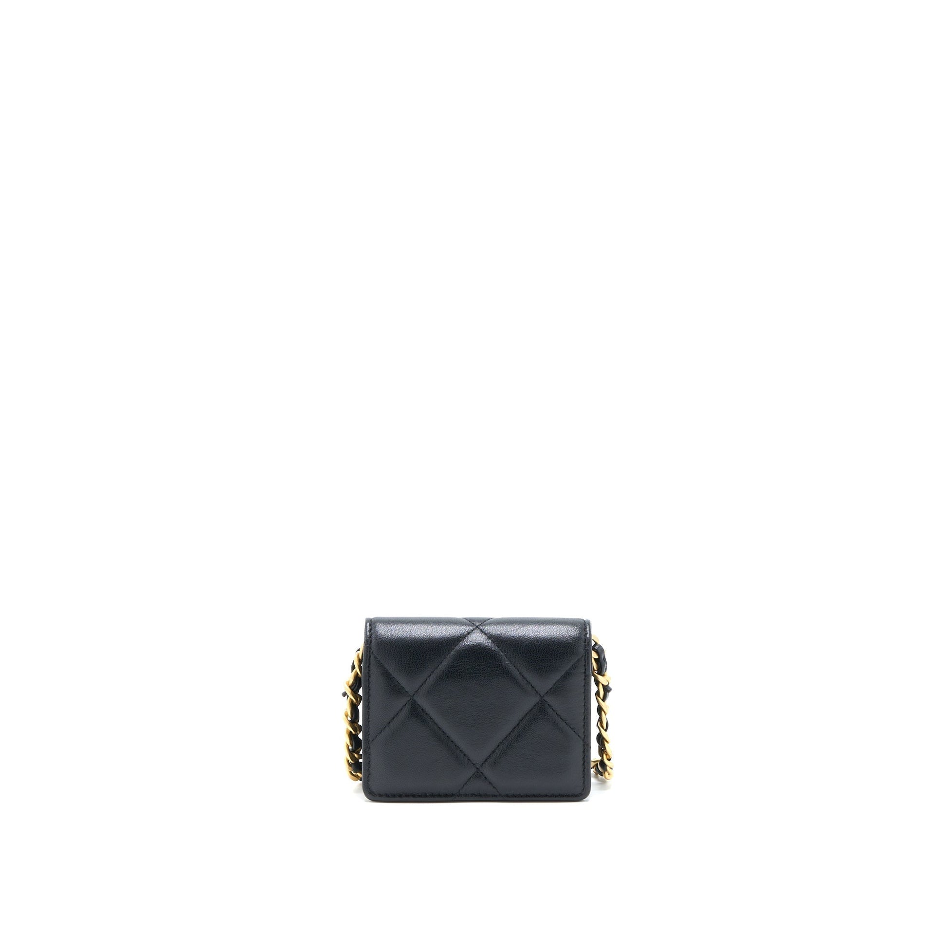 Chanel 19 Flap Card Holder Lambskin Hardware Multicolor Multicolour Black Wallet Case