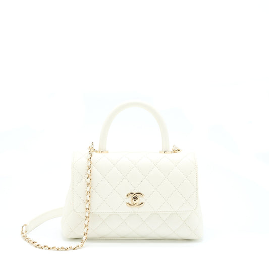 Chanel Coco Handle Caviar LGHW Microchip White Small Handbag Microchip 2