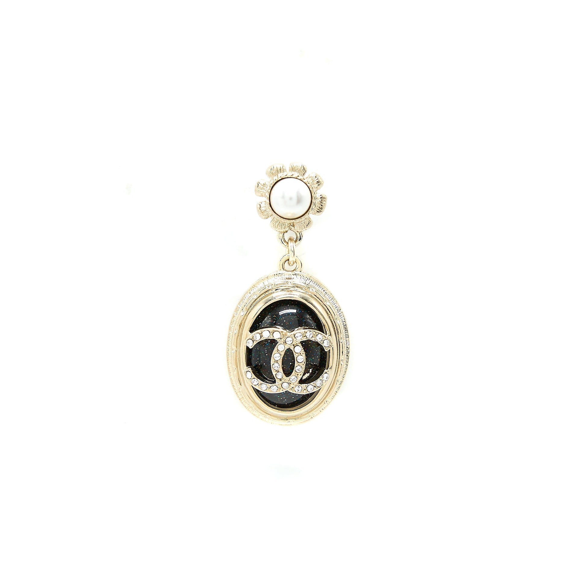 Chanel Round CC Logo Dropped Crystal Pearl Black Gold Handbag
