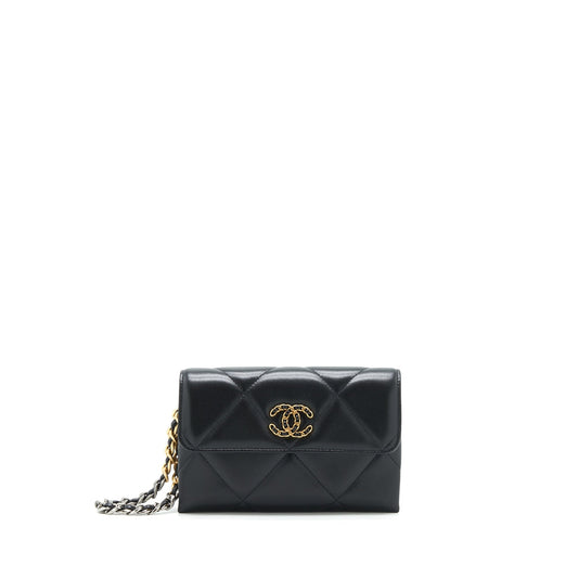 Chanel 19 lambskin GHW Black Small Clutch Bag
