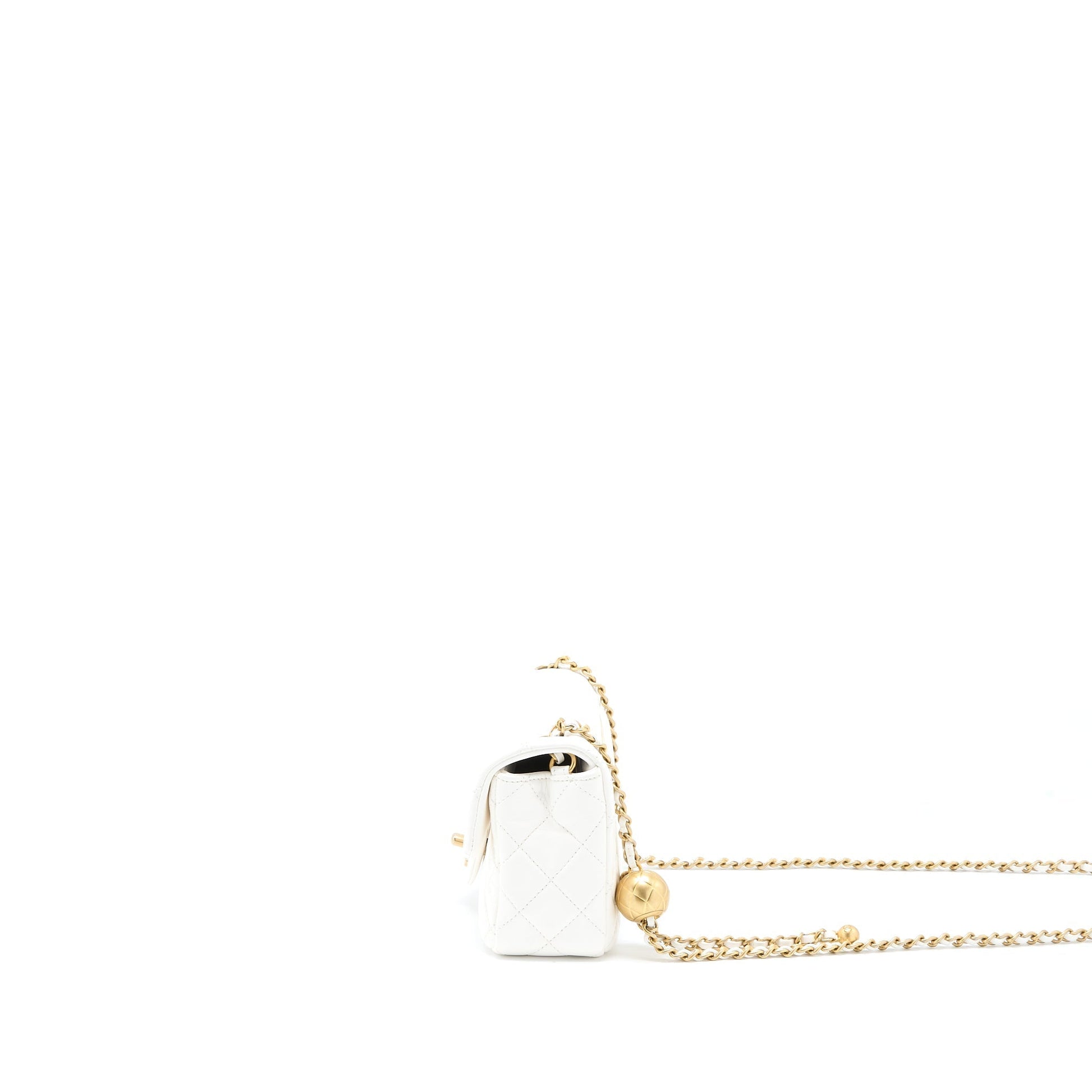 Chanel Pearl Crush Rectangular Flap Lambskin GHW White Shoulder Bag White Ghw