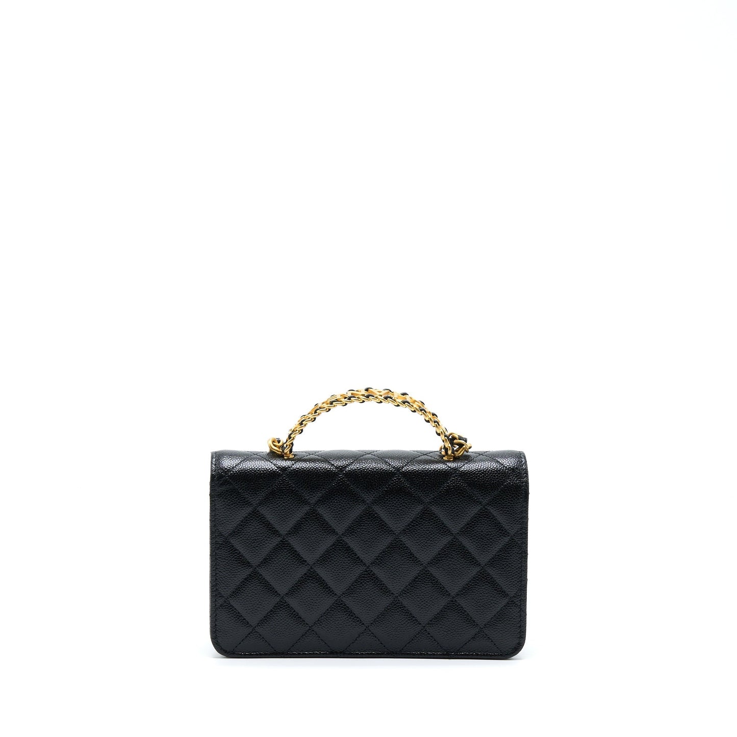 Chanel Letter Top Handle On Caviar GHW Black Wallet Case