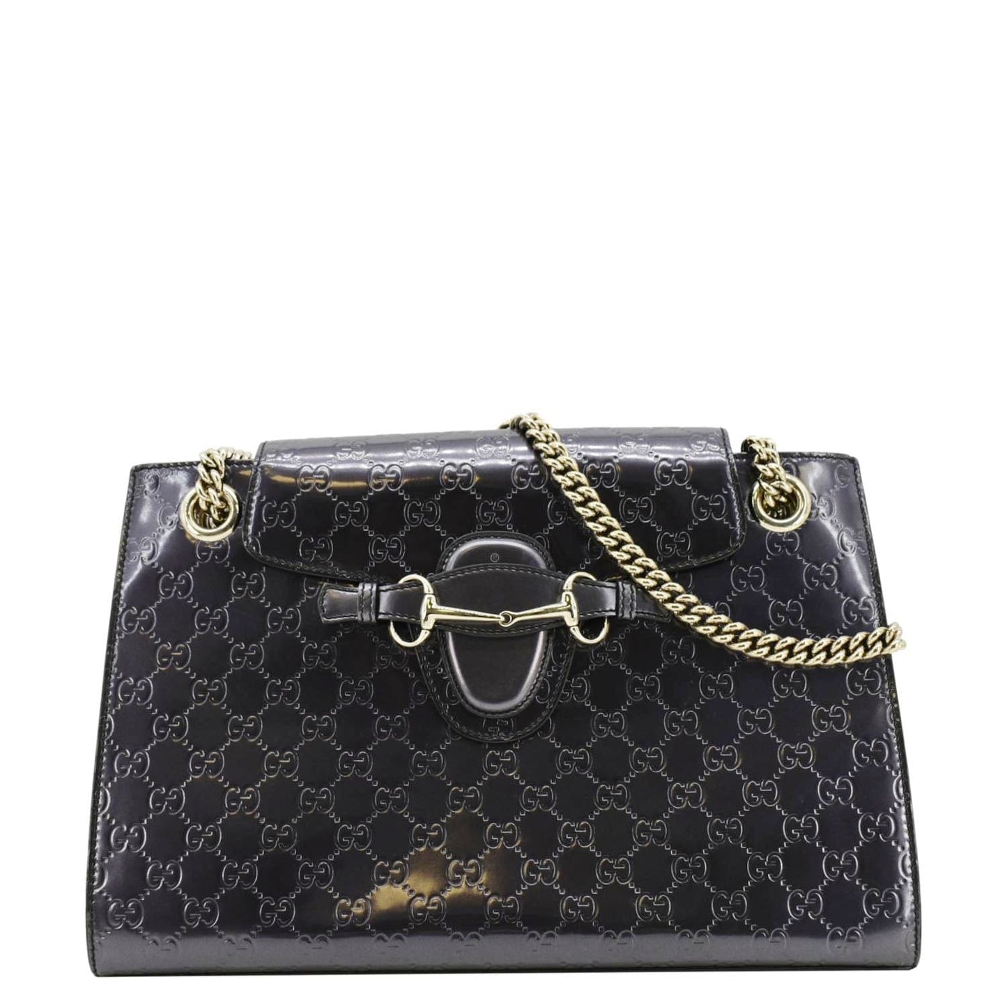 Gucci Emily ssima Patent Shoulder Bag Dark Violet Leather Large
