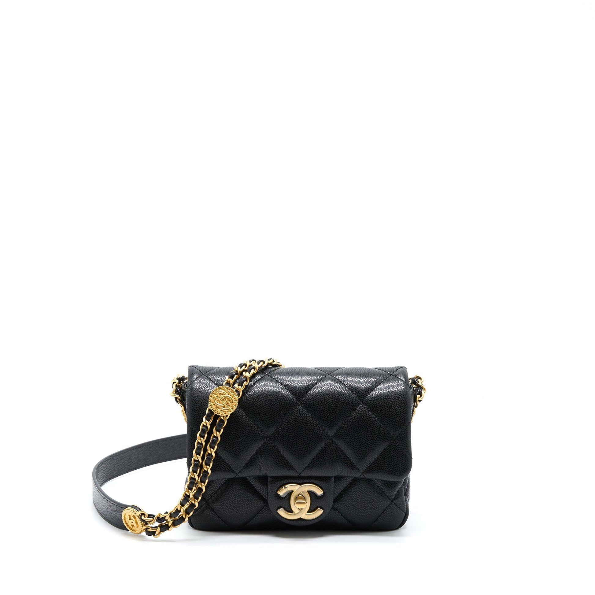 Chanel 22A Square Flap Caviar Brushed GHW Black Shoulder Bag