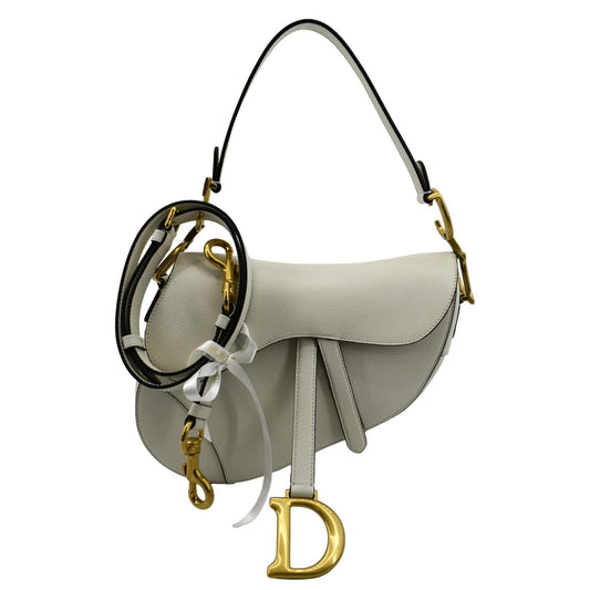 Dior Saddle Grained Calfskin Shoulder Bag Ivory Leather