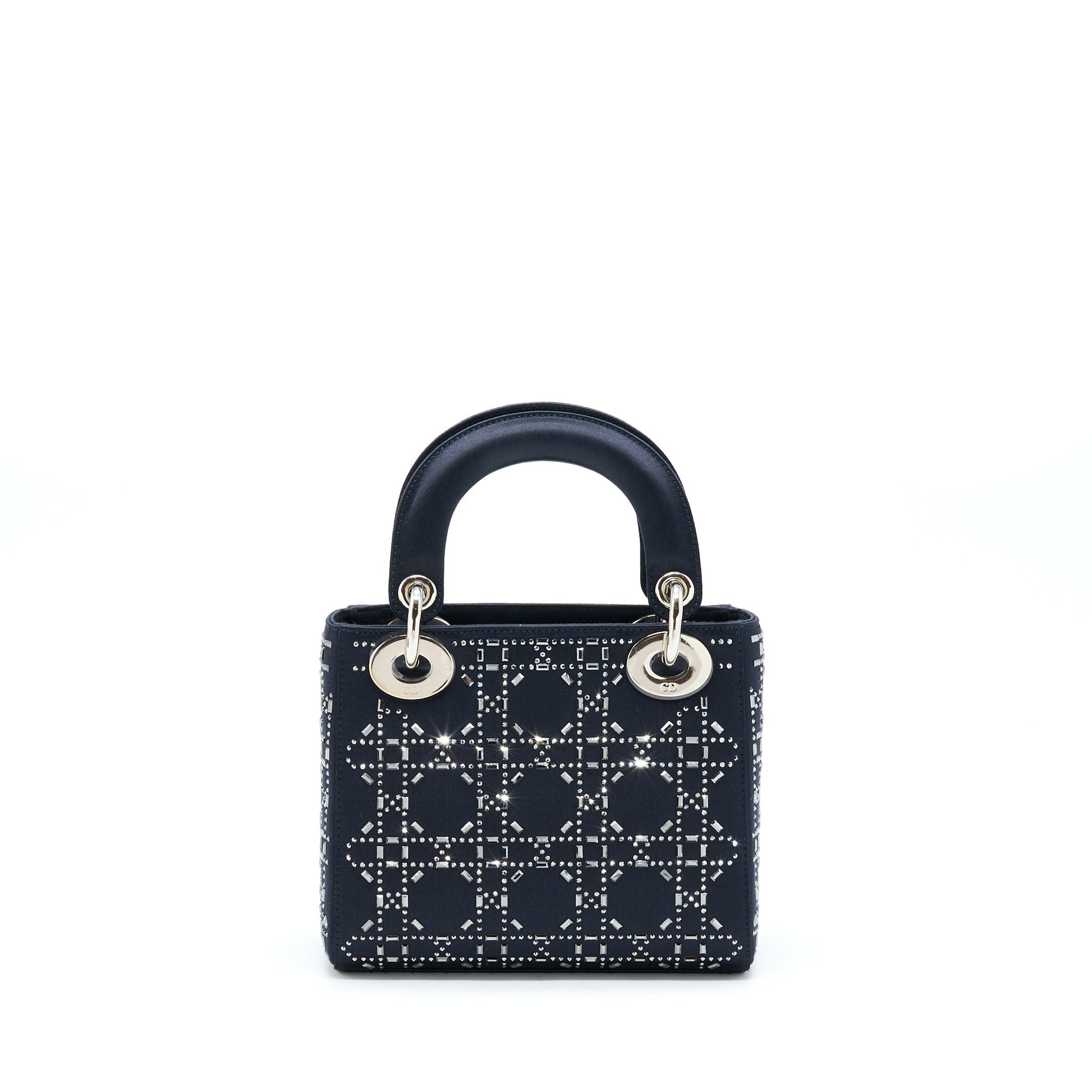 Dior Lady Crystal Cannage Dark Handbag Satin Blue Travel Bag