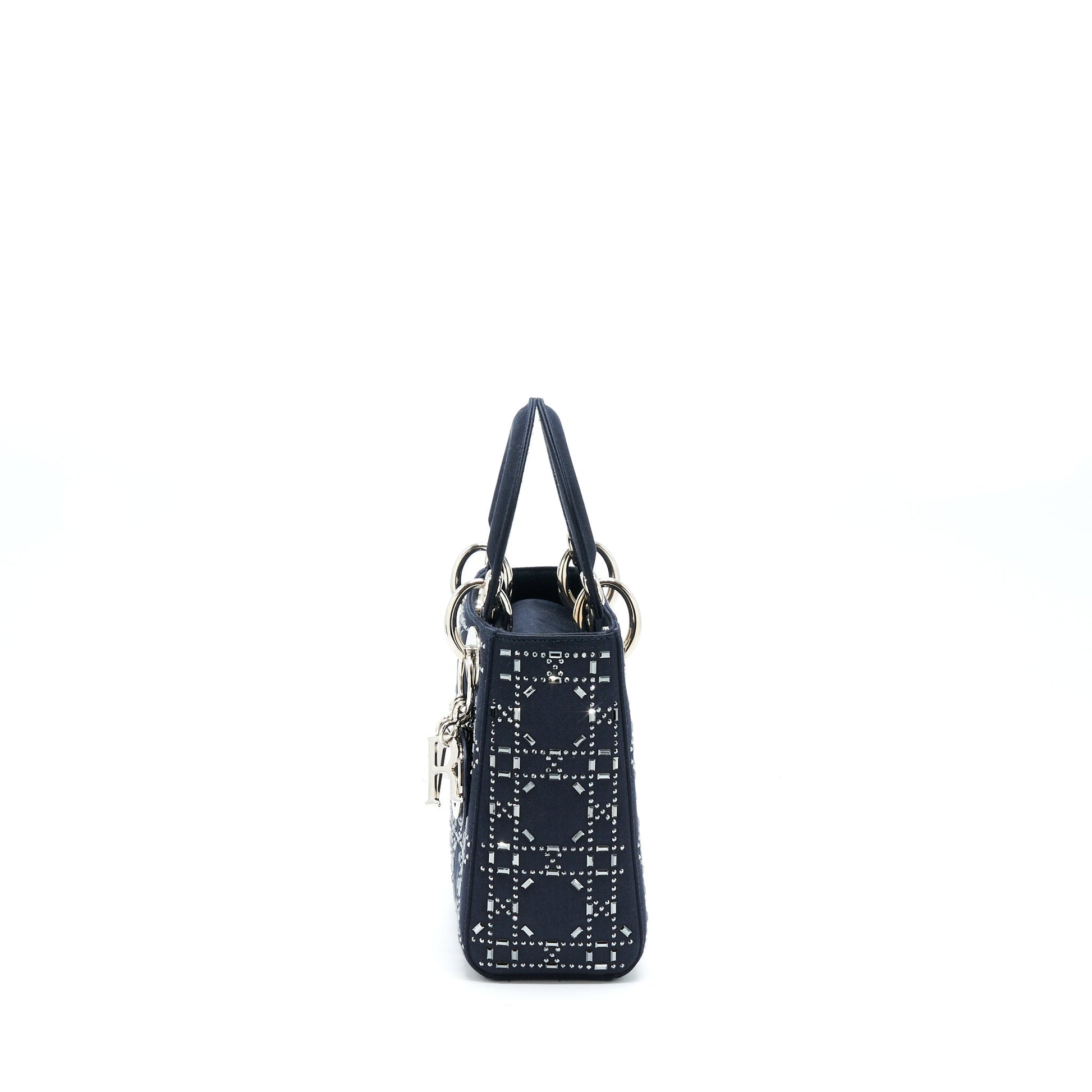 Dior Lady Crystal Cannage Dark Handbag Satin Blue Travel Bag