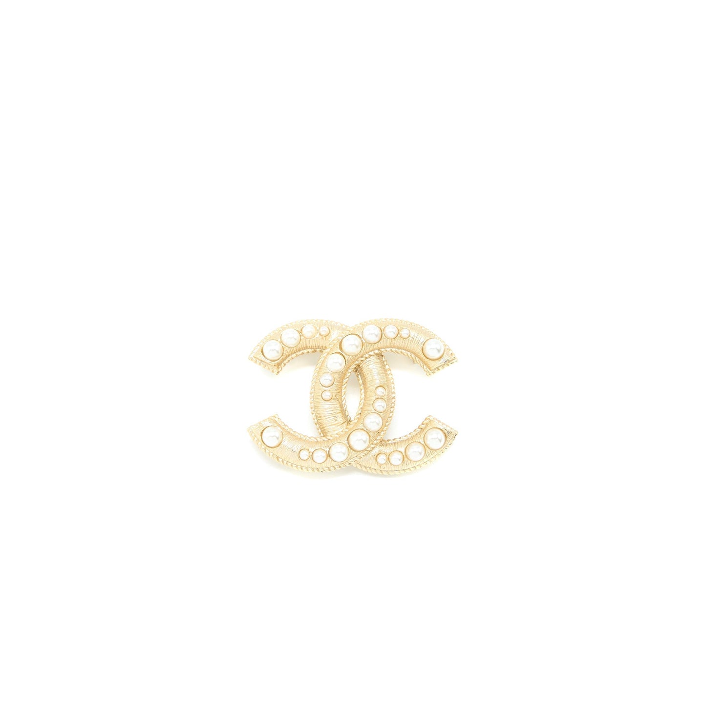 Chanel CC Logo Pearl Brooch Light Tone Gold Handbag Gold Tone