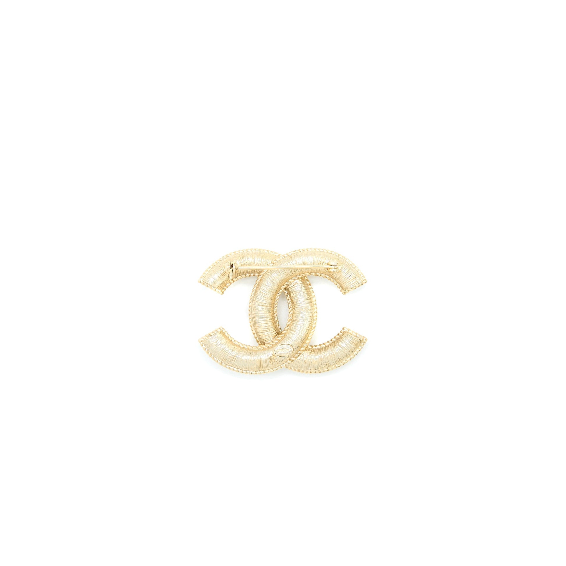 Chanel CC Logo Pearl Brooch Light Tone Gold Handbag Gold Tone