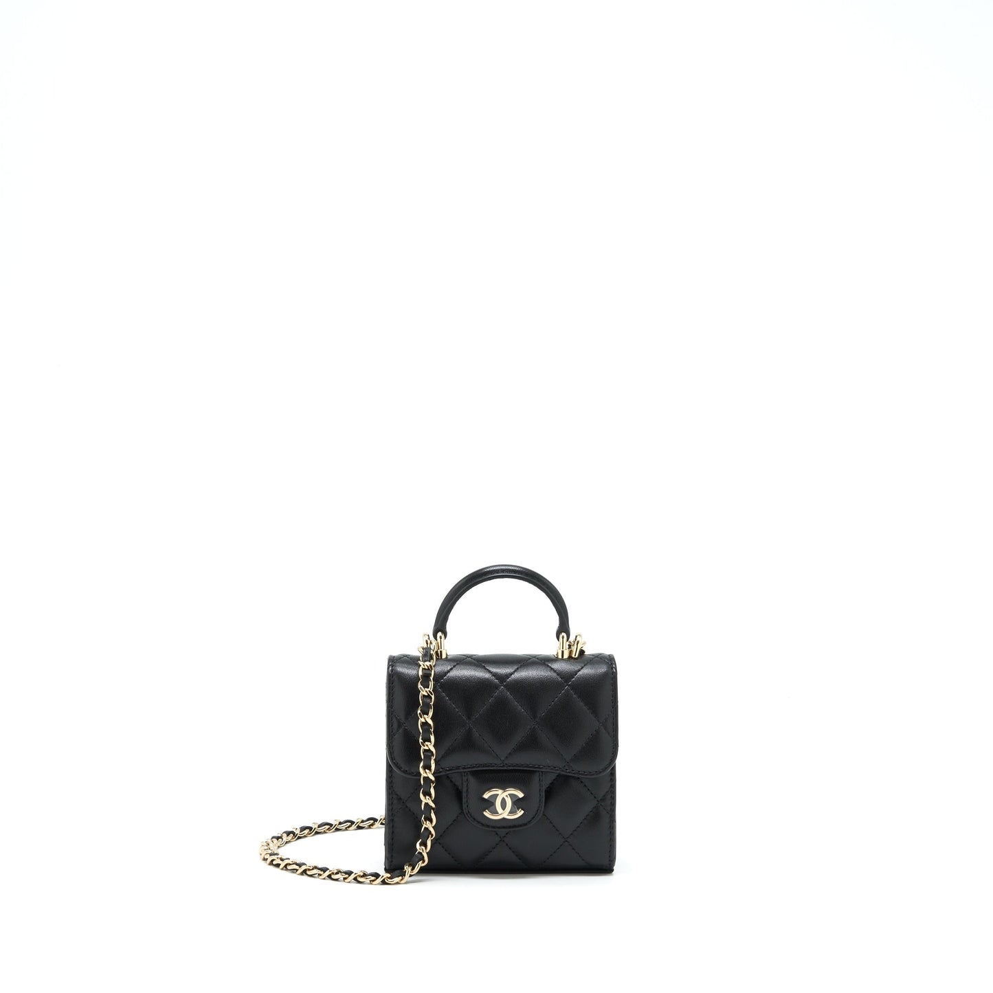 Chanel 22P Top Handle Flap Lambskin LGHW Black Shoulder Bag